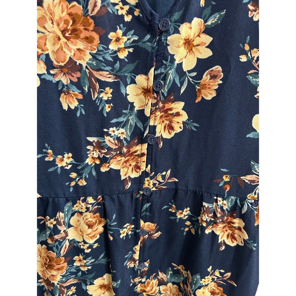 Xhilaration Blue Yellow Floral Mini Dress Ruffle Hem Flutter Sleeve Pockets L - Picture 14 of 14